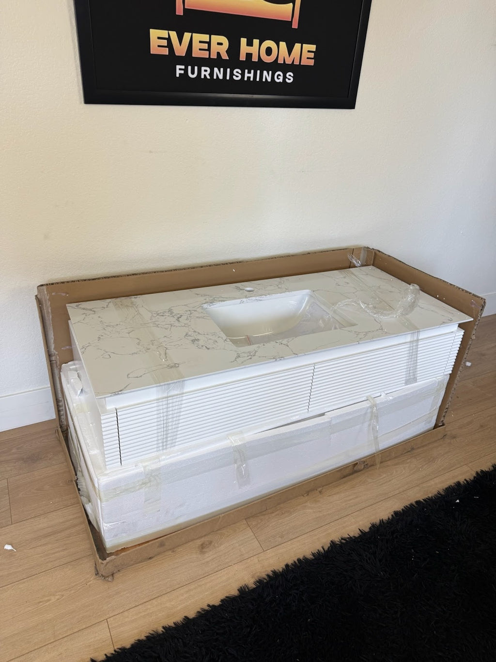 48" Wall-Mounted Bathroom Vanity — Stone Top, Built-In Night Light