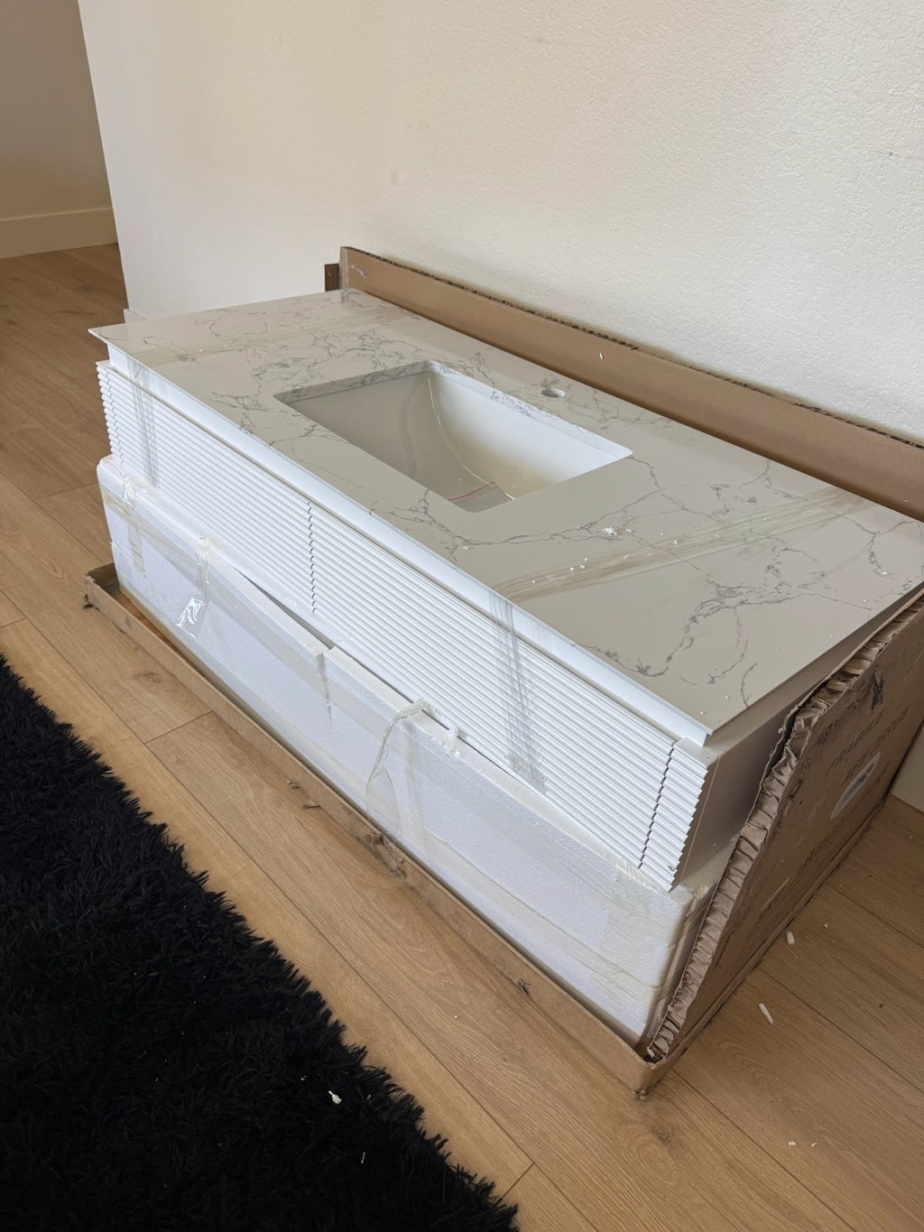 48" Wall-Mounted Bathroom Vanity — Stone Top, Built-In Night Light