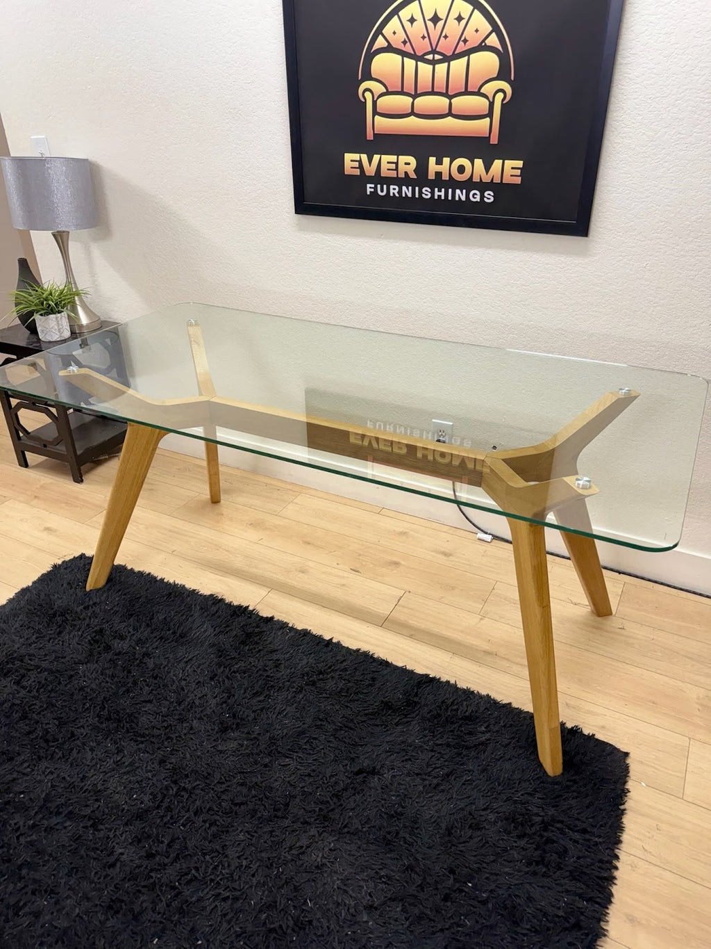 Emmer 71" Glass Dining Table – Warm Oak Base | Open Box