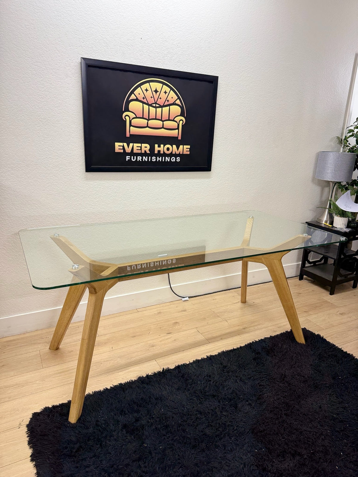 Emmer 71in Glass Dining Table Oak