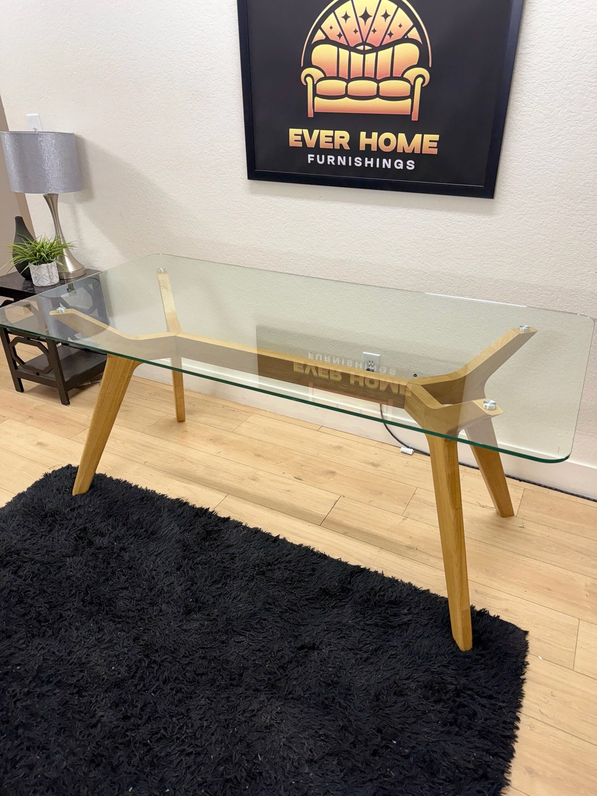 Emmer 71in Glass Dining Table Oak